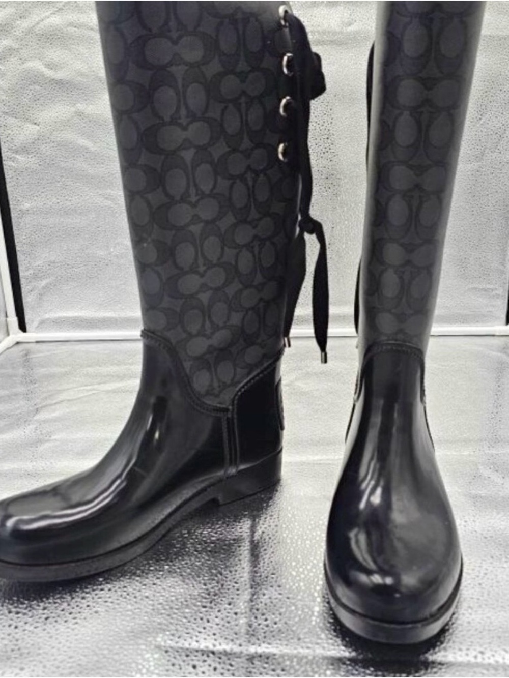 Coach Tristee Waterproof Rain Boots sz. 6 Lace Corset Monogram - Picture 13 of 14